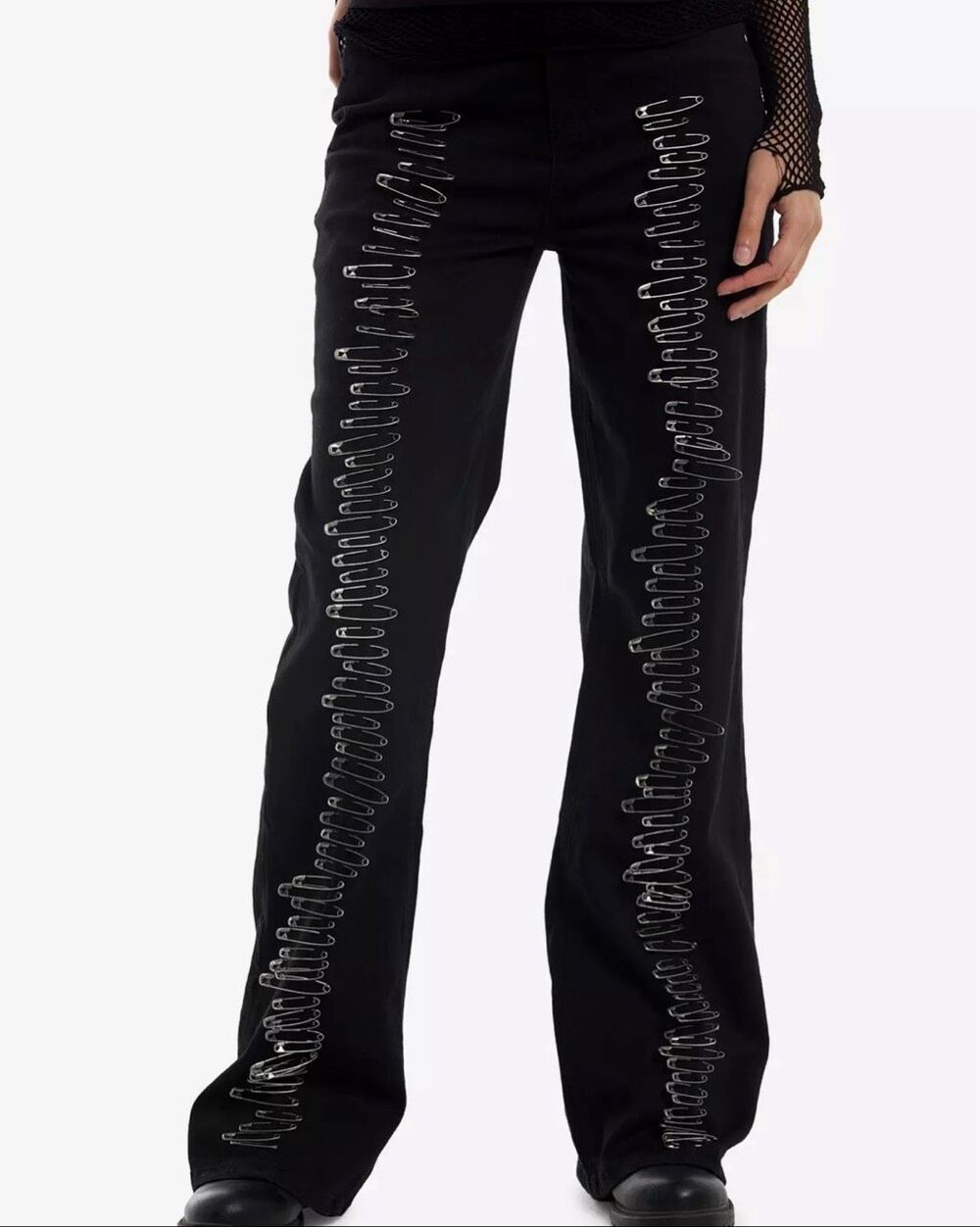 Hot Topic Black Safety Pin Flare Jeans Black Size 3/26” Nwot